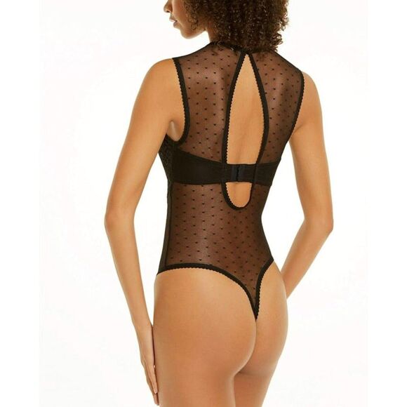 INC INTERNATIONAL CONCEPTS Cupped Swiss Dot sheer lace Thong Bodysuit, Medium - Picture 3 of 4